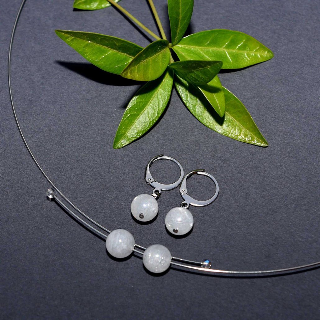 Šperky z minerálních kamenů Měsíční kámen, souprava náušnice a náhrdelník Šperky Georgina